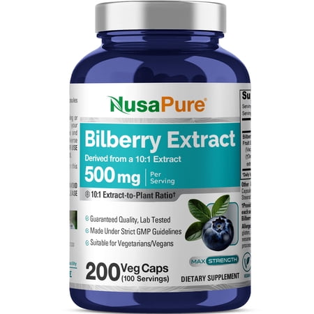 Bilberry, Non-GMO, Vegan, 500mg, 200 Veg Capsules - 100 Servings