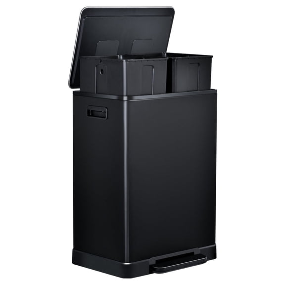 ToiletTree Products 16 Gal Stainless Steel 2 Compartment Trash Bin, Black
