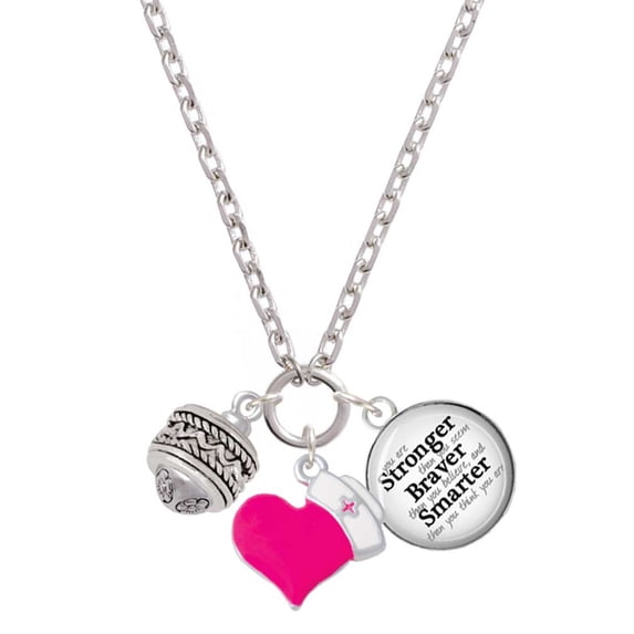 Delight Jewelry Silvertone Zig Zag with Braid Spinner - Hot Pink Heart Nurse Strong Zoe Necklace