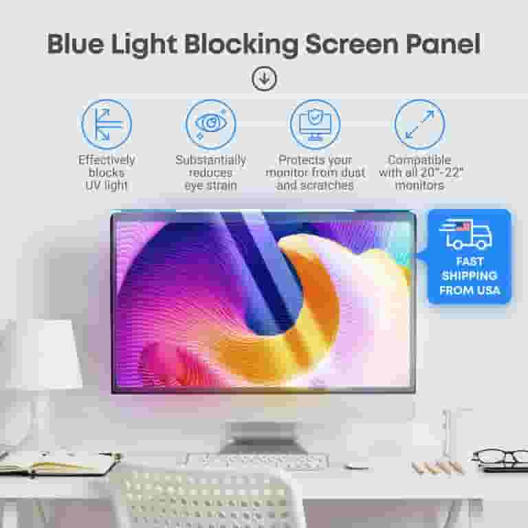 Blue Light Blocking Screen Protector 22 Inch Anti-Glare Panel For 16:10 Widescreen Computer Monitor And Laptop - PC Anti-UV Eye Protection Filter Film - Anti-Scratch Diagonal Frame Shield [1 Pack Privacy Screen