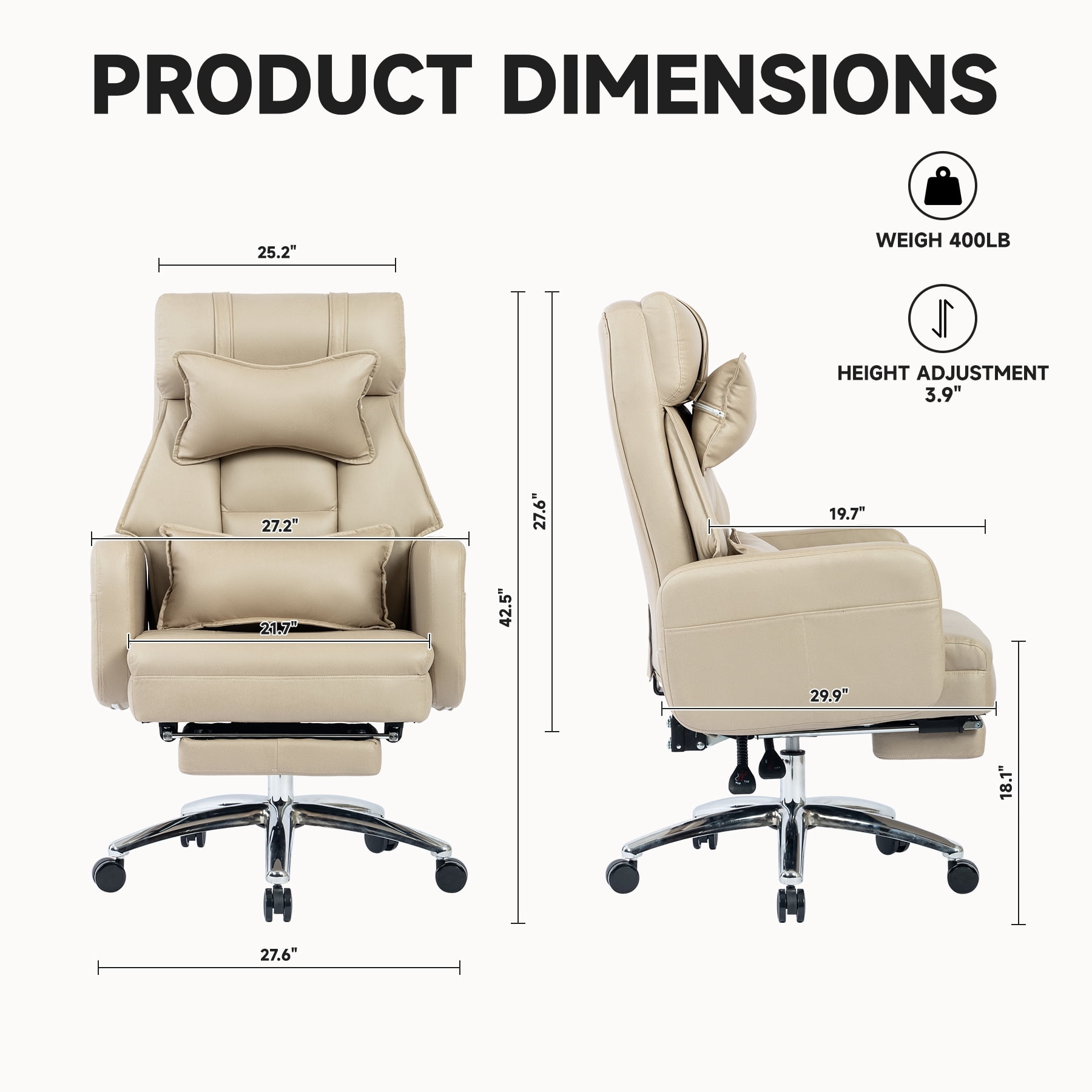 Aukfa Swivel Ergonomic Office Chair with Lumbar Support Headrest,155° Reclining Chair, Beige