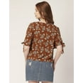 thumbnail image 2 of Moomaya WomenS Printed Round Neck Top, Tie-Up Cold Shoulder Top, 2 of 8