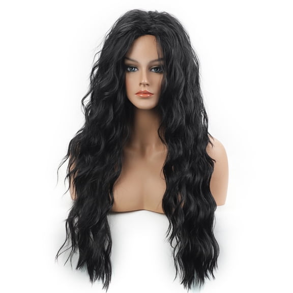 Mictong 26 inch long curly hair wig, synthetic wig, naturally fluffy and long wig, fashionable natural rubber free wig, soft high-temperature silk curly hair wig, 1 piece, black