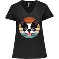 thumbnail image 3 of Inktastic Boston Terrier Dog Retro Sunset Women's Plus Size V-Neck T-Shirt, 3 of 5