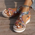 thumbnail image 2 of Platform Espadrilles for Women Bohemia Beaded Sandals Open Toe Wedges Heels Trendy Elastic Band Slingback Beach Shoes Pink Size 7, 2 of 8