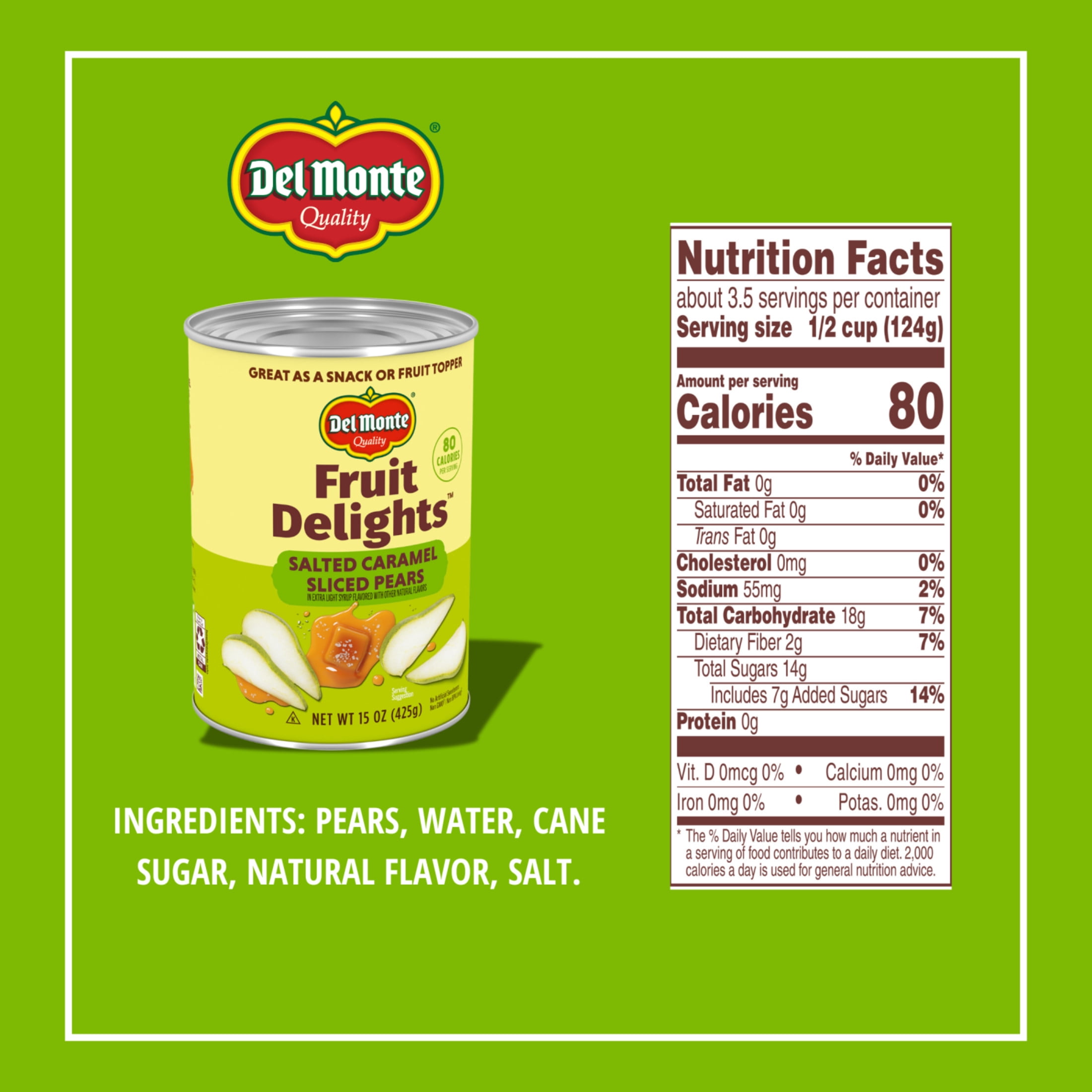 (12 pack) Del Monte® Fruit Delights Sliced Pears with Salted Caramel in Extra Light Syrup. 15 oz. Can