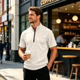 thumbnail image 7 of Short Sleeve Sweatshirts for Men Quarter Zip Mock Neck Sweatshirt Relaxed Fit Casual Pullover Tee Top with Pocket, 7 of 7