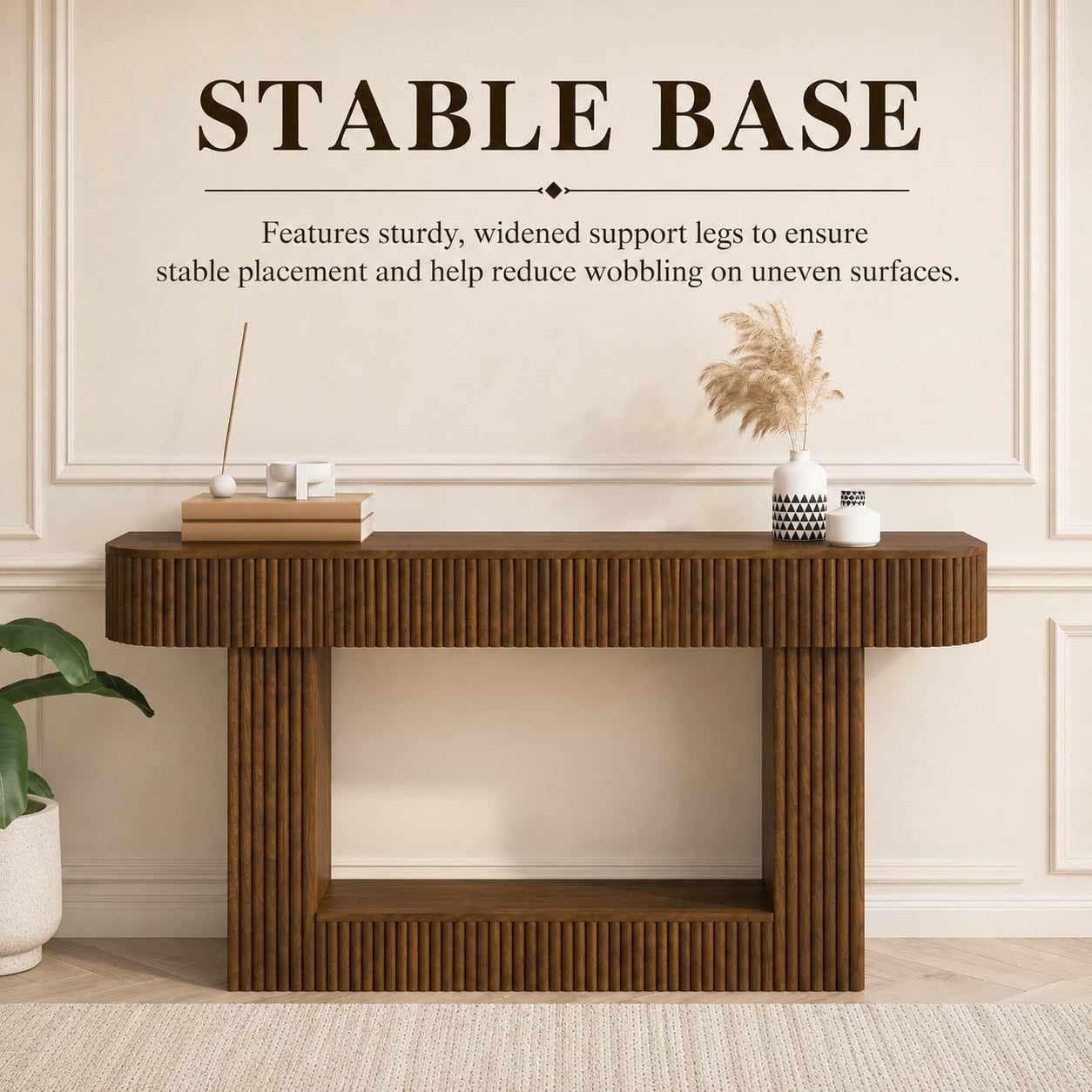 Aukfa 63" Fluted Console Table, Modern Farmhouse Entryway Table Narrow Sofa Table Behind Couch, Walnut