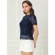 thumbnail image 4 of Top de Encaje Floral Allegra K Semitransparente Azul Marino M, 4 of 6