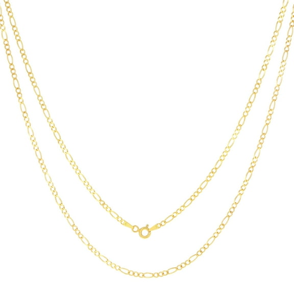 Nuragold 14k Real Yellow Gold Solid Figaro Link 2.25mm Chain Necklace (16"-24") Italian Jewelry for Men & Women