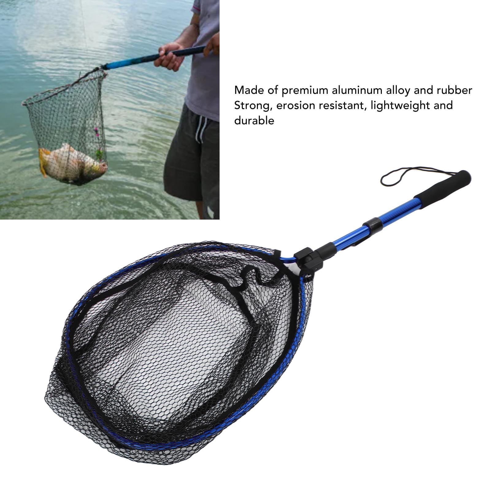 Nieyigj Floating Fishing Net Aluminum Alloy Rubber Foldable Extendable Portable Fish Landing Net for Easy Transportation and Storage Blue 17.7 inches / 45 cm for Professional Anglers