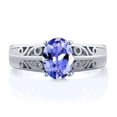 thumbnail image 2 of Gem Stone King 925 Sterling Silver Blue Tanzanite Women Ring (1.16 Ct Oval 8X6MM, Gemstone Birthstone, Size 5), 2 of 4