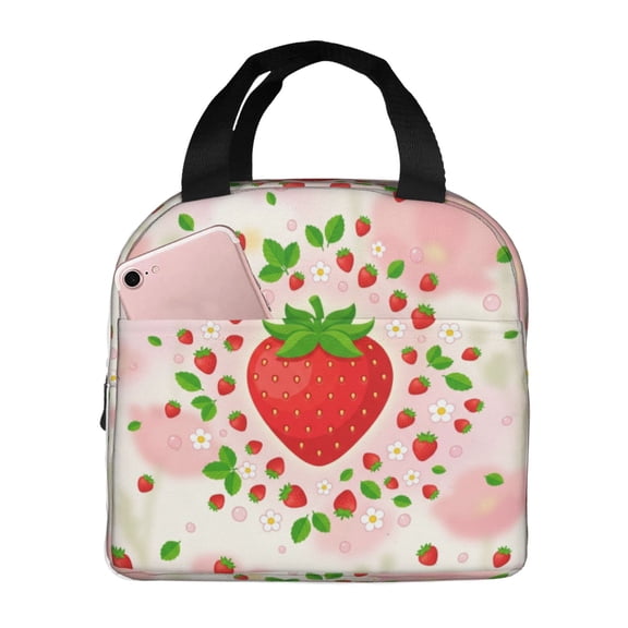Cute Strawberry Lunchbox Insulated Lunch Bag Dot Reusable Cooler Lunch Boxes Tote Box Reusable Lunch Bags For Women For Gifts Office Picnic Travel Beach
