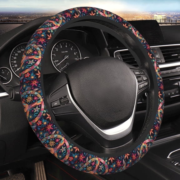 Steering Wheel Cover Anti-Slip Elastic Car Protective Universal 15 Inch Fit for Vehicles Auto SUVs , Peace Sign Hippy Art