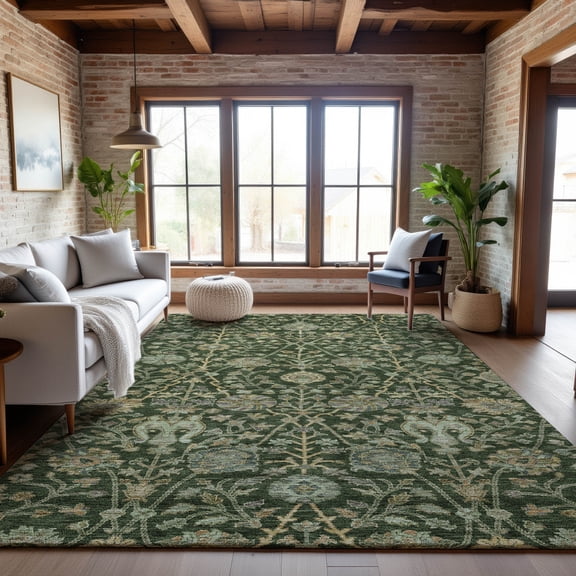 Addison Rugs Mayfield Premium Machine Washable Transitional Floral Green Rectangle Rug, 8' x 10'