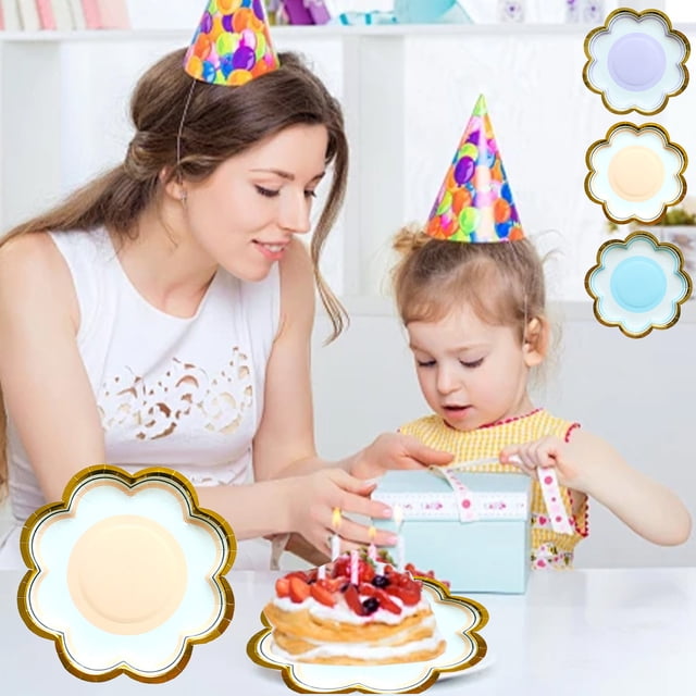 Petal Shaped Disposable Paper Plates | 10 Pack Thickened Plastic Plates | 9.17 Inch Square Plates for Picnic, Outdoor & Party