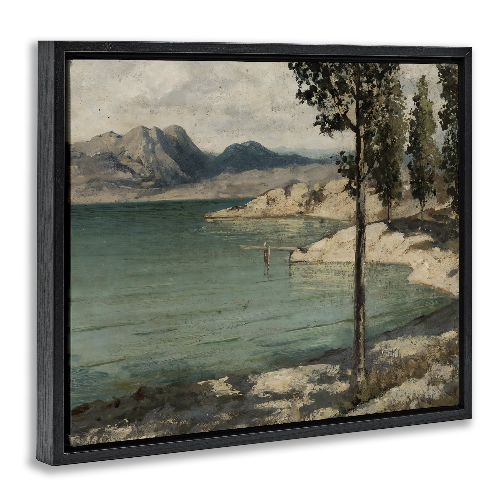 Stupell Industries Tranquil Shore with Trees Black Framed Floater Canvas Wall Art, design by Arlington Prints