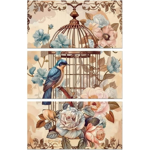 Plastic Rub on Transfer Sticker for Furniture Crafts Decor 6"x12" Vintage Birdcage 3pcs Waterproof UV DTF Transfer Sticker for Lingerie Chests Drawer Dresser Glass Porcelain Wood Plastic