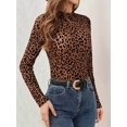 thumbnail image 5 of Womens Mesh Long Sleeve Tops Mock Neck Going Out See Through Shirts Sheer Blouses Clubwear Dark Brown S, 5 of 8
