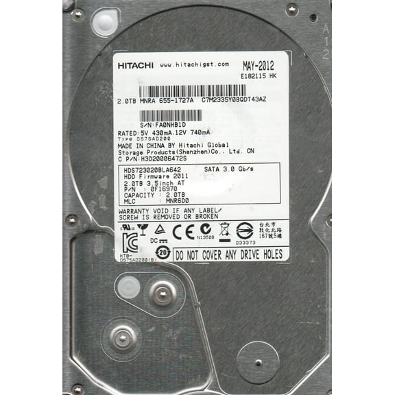 HDS723020BLA642, PN 0F16970, MLC MNR6D0, Hitachi 2TB SATA 3.5 Hard Drive