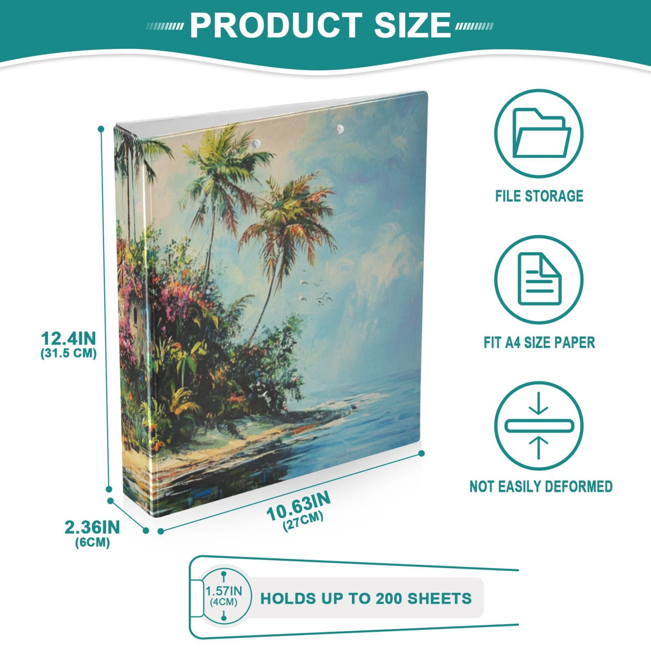 Watercolor Paradise Island 3 Ring Binders 1.5 inch Hardcover File Folders with Interior Pockets A4 Size Organizer for School Office Hospital