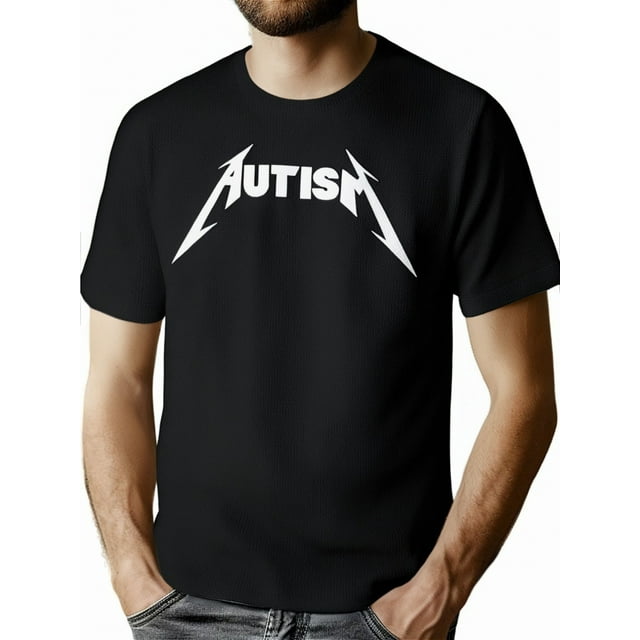 T-shirt décontracté à col rond pour homme avec motif de sensibilisation à l'autisme, tissu tricoté en polyester, légèrement extensible, coupe régulière, motif alphabétique - 180g/m²