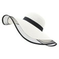 thumbnail image 2 of Fashion Sun Hats for Women Oversize Wide Brim Straw Beach Hat Floppy Foldable Roll-Up Summer Vacation White, 2 of 7
