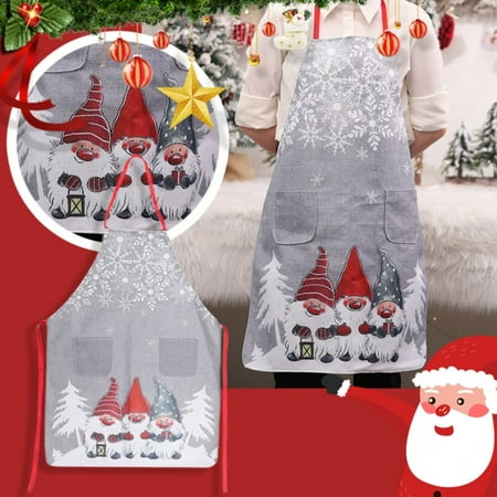 

HMPEAIIY Christmas Home Decoration Supplies Printing Old Man Linen Apron Christmas Party Atmosphere Arrangement Hairstylist Apron Aprons for Adults Men Cooking Apron with Pockets plus Size Chef Apron