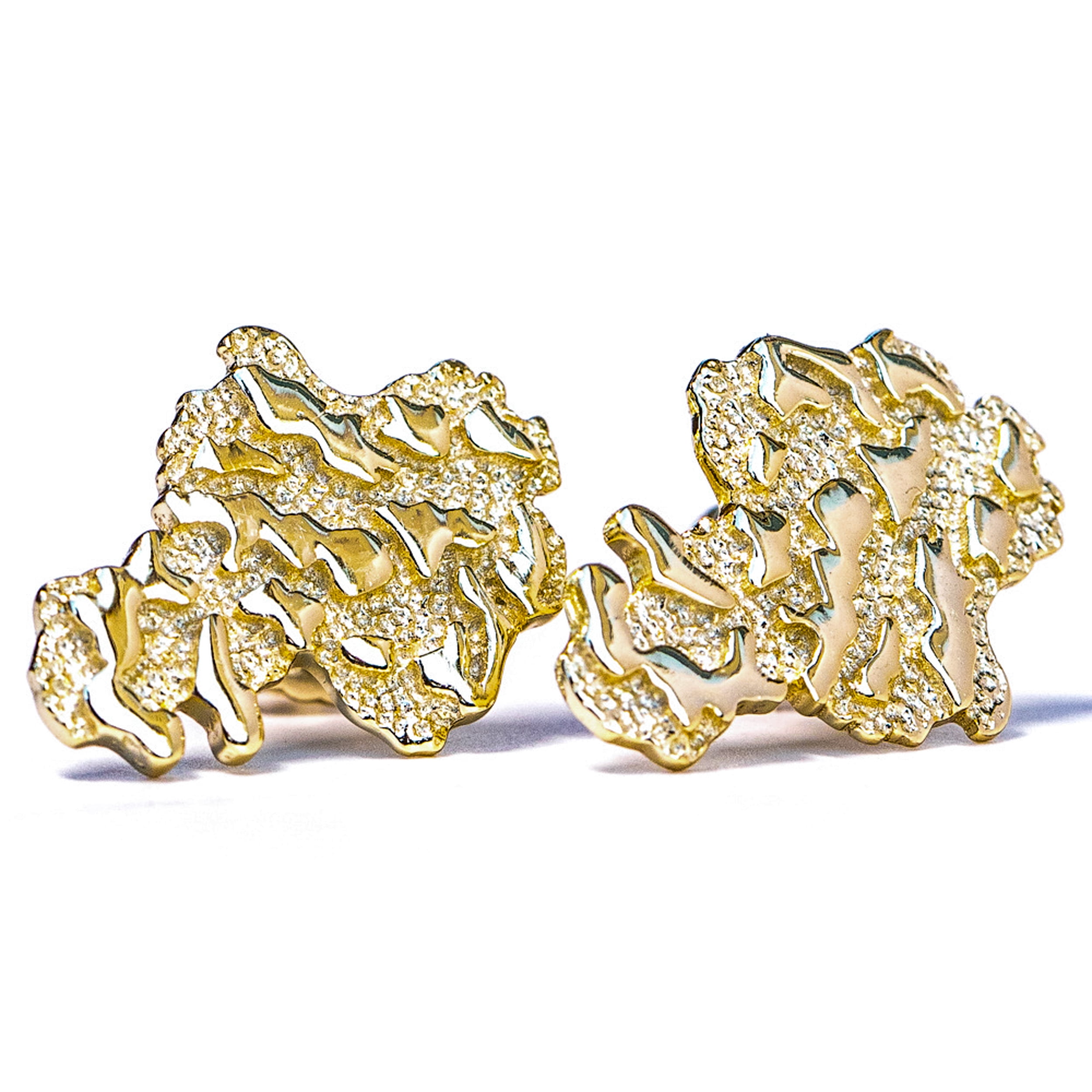 Men's 14k Yellow Gold Plated 925 Sterling Silver Retro 90's Hip Hop Hypoallergenic Ear Ring Textured Solid Gold Nugget Stud Screw Back Earrings