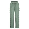 thumbnail image 4 of fheaev Cotton Linen Pants For Women Elastic Waist Button High-Waist Pants Casual Loose Straight Comfy Lounge Trousers With Pockets Solid Color Slacks Outing Pants, 4 of 8
