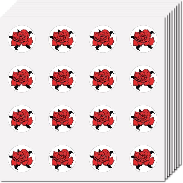 128 pegatinas de rosas rojas para casco, autoadhesivas, impermeables, redondas, de dibujos animados