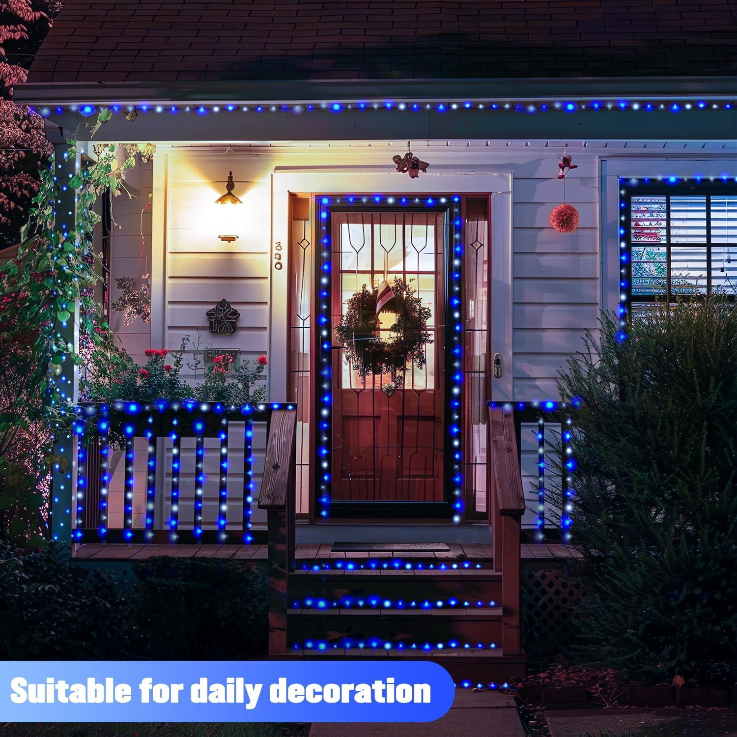2 Pack Blue and White Solar Christmas Lights, Each 33FT 100 LED Solar String Lights Outdoor Waterproof, 8 Modes Mini Fairy Lights for Outside Yard Patio Christmas Decorations