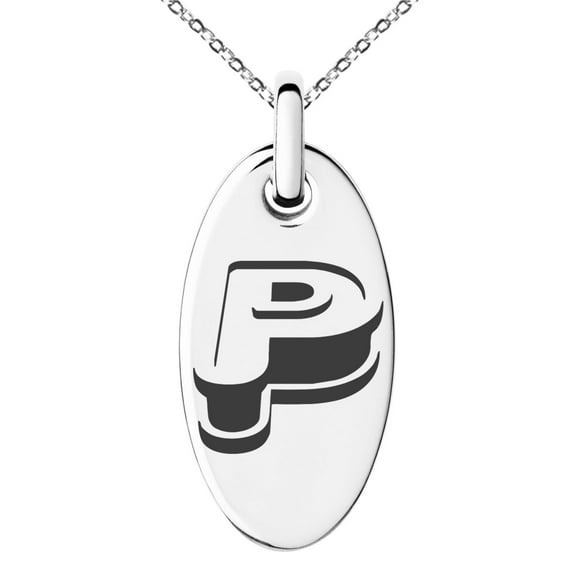 Tioneer Stainless Steel Letter P Initial 3D Monogram Engraved Small Oval Charm Pendant Necklace