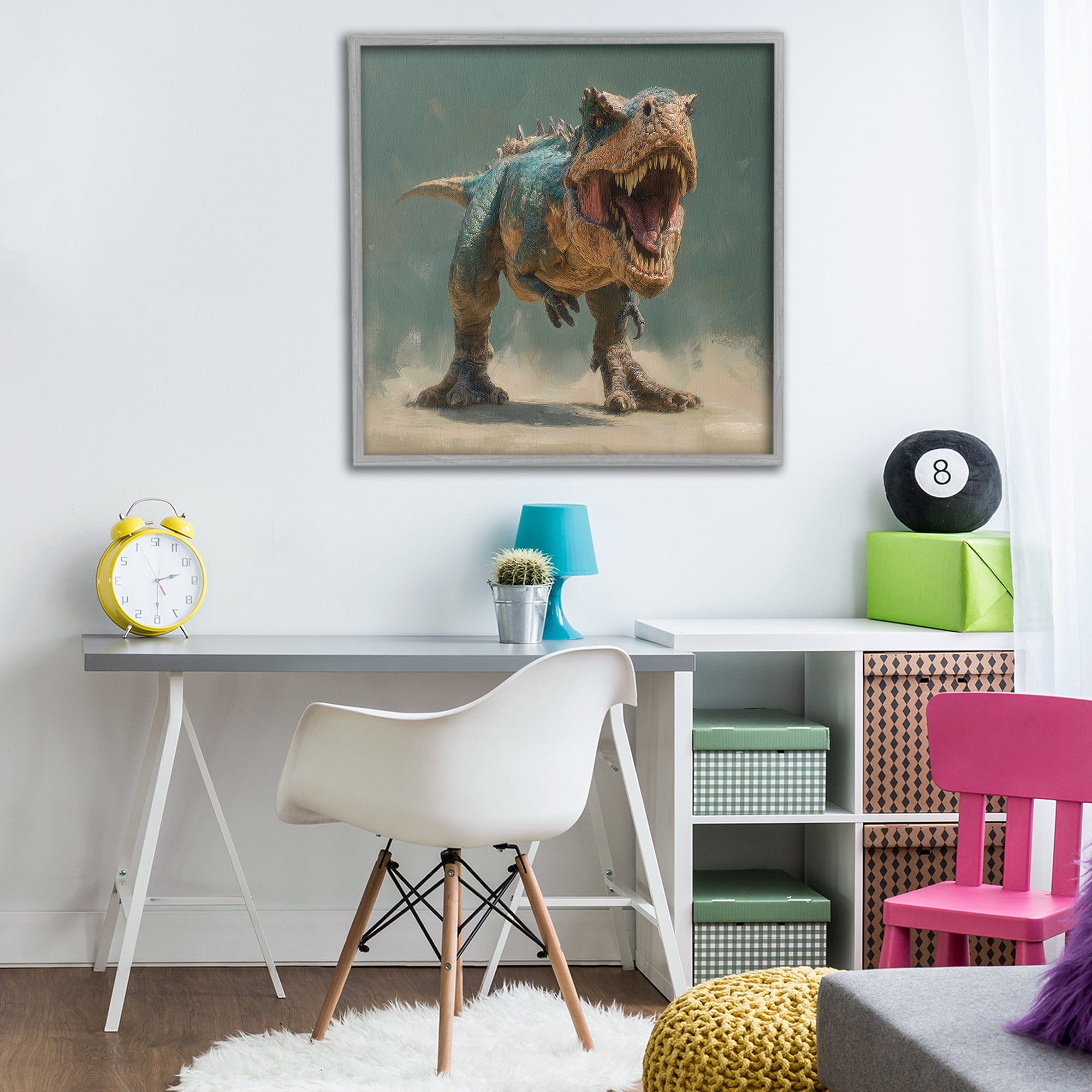 Stupell Industries Roaring T-Rex in Green Gray Framed Giclee Art, design by Wumples