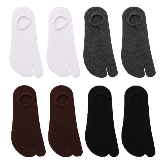 WASHWEPE Two Toes Socks for Man Cotton Anti-Skid Absorbent Shallow Mouth 4Pairs