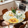 thumbnail image 2 of Yellow White Daisy Elastic Fitted Round Table Cover Floral Butterfly Leaf Waterproof Outdoor Tablecloth for Holiday Party, Picnic, Patio & Dining Fits Tables Up to 55"-60", 2 of 8