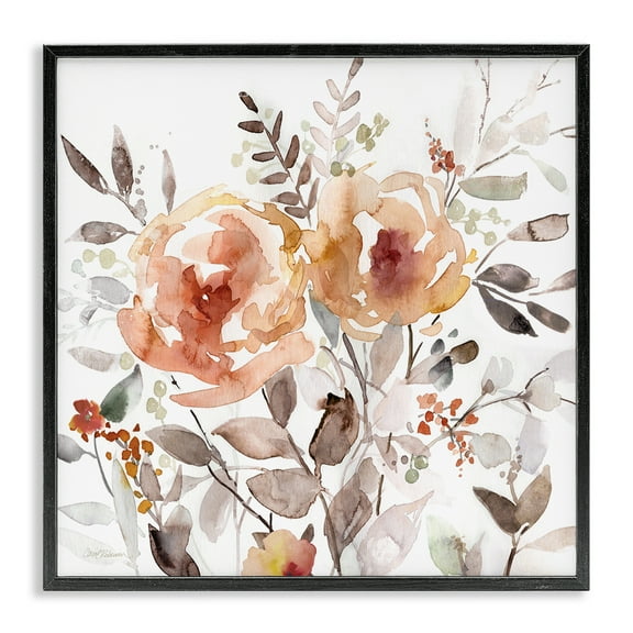 Stupell Industries Floral Impressions on White Plants & Flowers Painting Black Framed Art Print Wall Art, 12 x 12