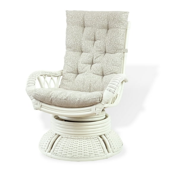 Alexa Swivel Rocking Armchair Natural Rattan Wicker Handmade Design with Cushion, White Color