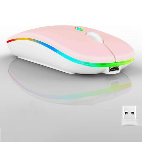 Ratón inalámbrico Bluetooth Guiheng LED recargable rosa