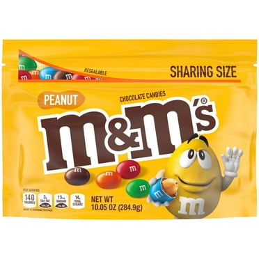 M&M's Peanut Chocolate Candies, Sharing Size - 10.05 Oz Resealable Bag (Pack of 8)
