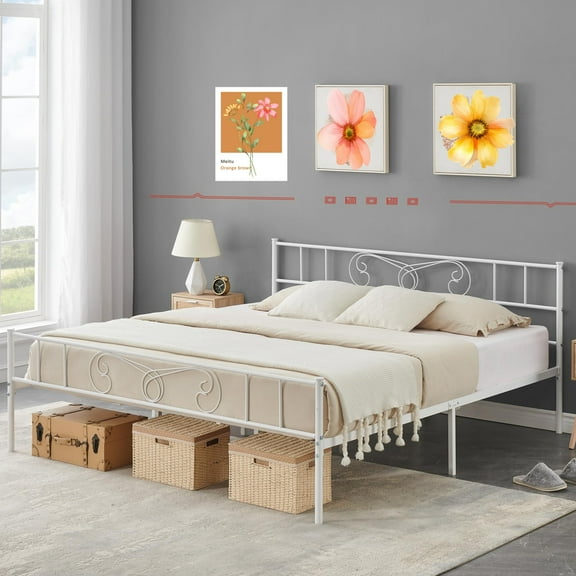Jojoka King Size Metal Platform Bed Frame with Headboard & Footboard, 14" Underbed Storage, Heavy Duty Steel Slats, Noise-Free, No Box Spring Needed, Easy Assembly, White