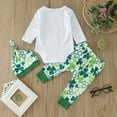 thumbnail image 4 of Toddler Boy Outfits St. Patrick'S Day Kids Long Sleeve Crew Neck Printed Bodysuit Pants And Hat 3 Piece Set White 3 Months-6 Months, 4 of 7