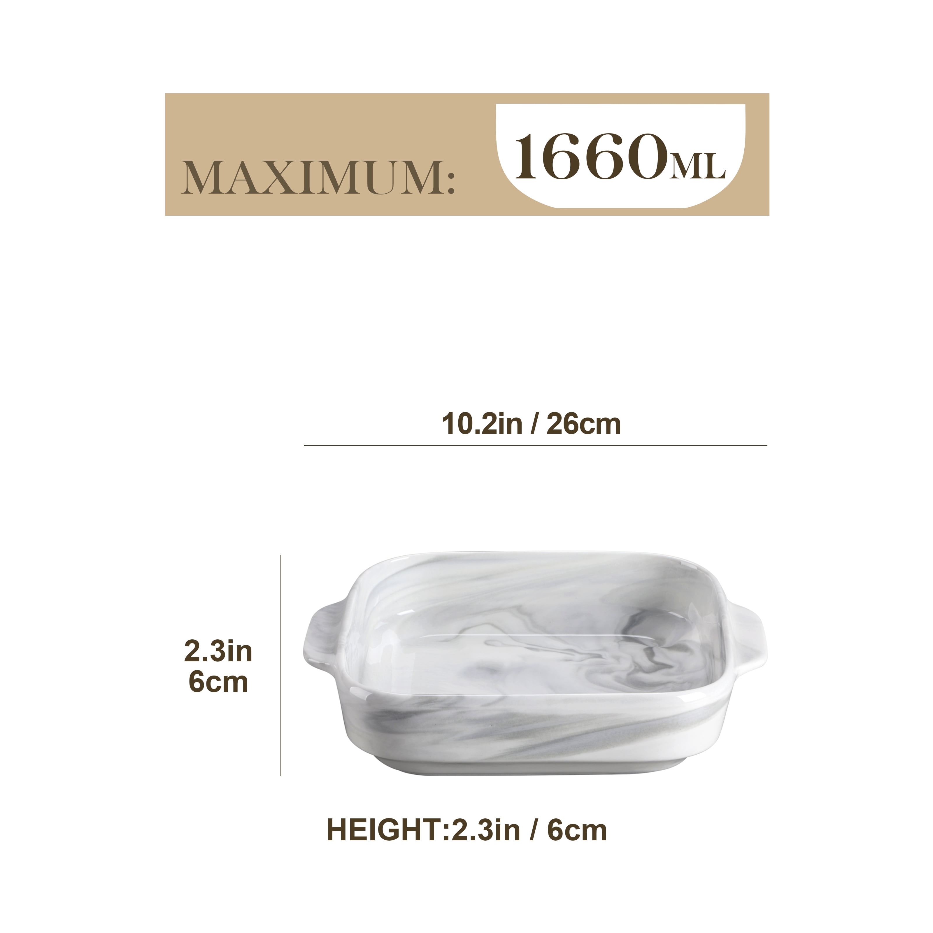 Malacasa 1660ml Lasagne Dishes for Oven, Grey Ceramic Oven Dish with Handles, Deep Rectangular Baking Dish Casserole Dishes, Lasagna Pan Bakeware for Roasting