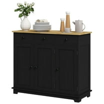 Xukmct Kitchen Storage Cabinet with 3 Drawers and Doors and Adjustable Shelf, Solid Wood Countertop Coffee Bar Cabinet Sideboard for Living Room, Kitchen, Black