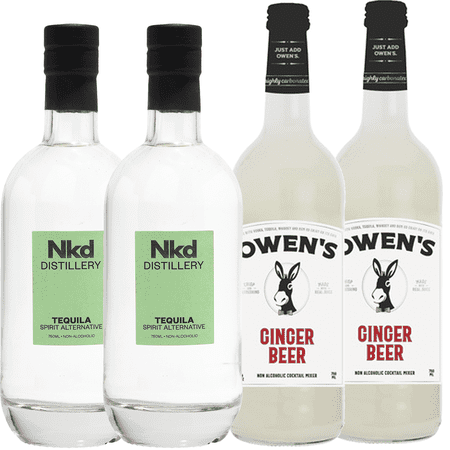 Nkd Distillery Tequila 2 Pack Alternative Premium Non-Alcoholic Spirit 750 ML Bottles w 2 Pack Owen’s Mixers Ginger Beer 750 ML Bottles - A