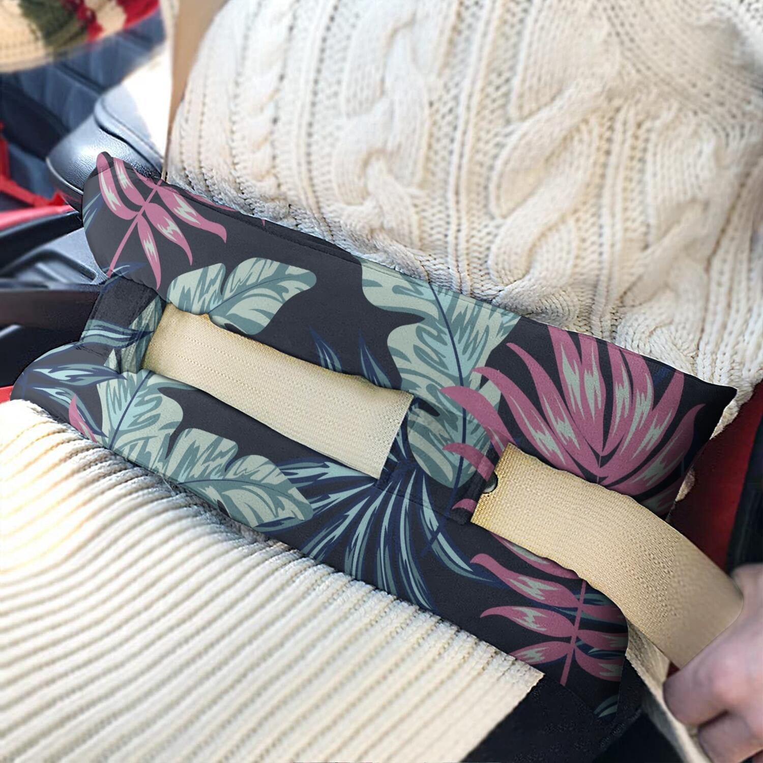 Summer Seat Belt Cushion for Surgery - Hawaiian Floral Mastectomy Pillow - Pressure Relief Heart Surgery Recovery Cushion with Palm Inspired Colors
