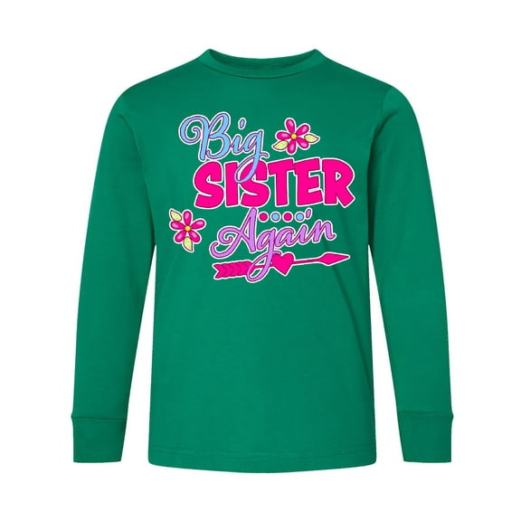 Inktastic Big Sister Again with Flowers and Arrow Long Sleeve Youth T-Shirt
