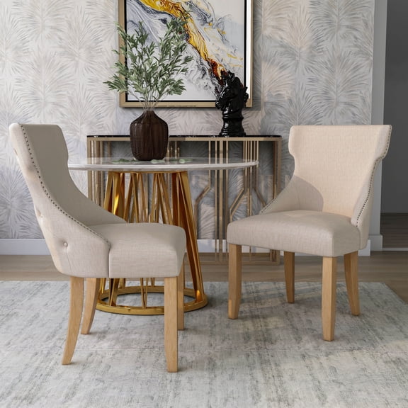 Gaji Wing Back Fabric Dining Chairs, Set of 2, Ivory