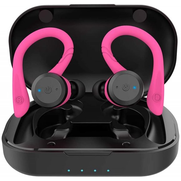 Auriculares Bluetooth APEKX True Wireless Con Estuche de carga IPX7 impermeables color rosa
