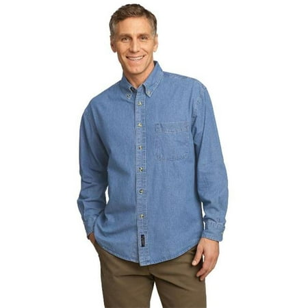 Port & Company SP10 Mens Long Sleeve Value Denim Shirt, Faded Blue - Extra